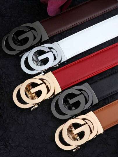 1pc 2025 New G Letter Men's Belt, High-Quality Letter Alloy Automatic Buckle Belt, Casual Multi-Color Genuine Leather Strap, Fashionable Casual Men's Belt, Easy To Match Formal Wear