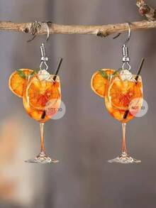 一对亚克力2D立体酒杯耳环，女士果汁鸡尾酒吊坠耳环，适合日常佩戴 - 酒杯 - 查看 6