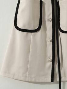 Elegante chaqueta sin mangas, con diseño de estampado de pata de gallo otoñal, con cinturón y botones delanteros, adecuada para fiestas, vacaciones, salidas casuales y vacaciones - Albaricoque - Ver 5