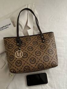 Túi xách tay, túi đeo vai, túi tote công sở in họa tiết tối giản chất lượng cao, kiểu dáng thoải mái, mới ra mắt mùa xuân 2026. - màu nâu - Xem 3