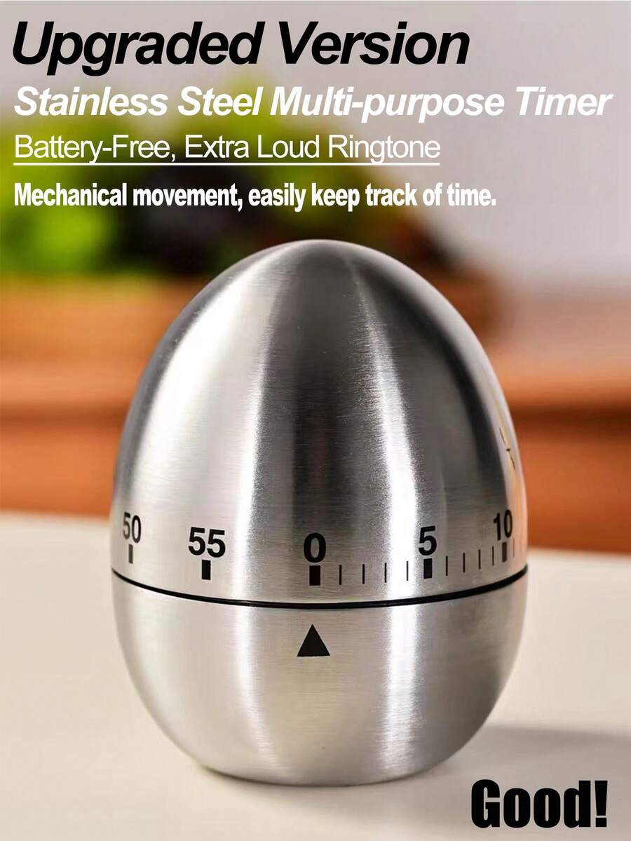 1pc Mechanical Kitchen Timer, Egg-Shaped 60-Minute Countdown, No Power Needed, Baking & Cooking Reminder, Suitable For Students, Helpful Kitchen Assistant, Can Be A Mother's Day Gift For Mom - Multicolor - View 1