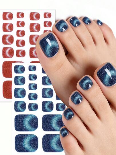 22 piezas de envoltorios para uñas de los pies con brillo en estilo de ojos de gato en rojo y azul, diseño elegante y único, fácil de aplicar, ideal para manicuras DIY de mujeres