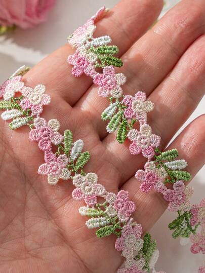 1/2yard 0.79in Water Soluble Embroidered Lace Trim, Rainbow Variegated Thread Floral Border, DIY Sewing Applique For Clothing Accessories, Jewelry Making, Hair Bows, And Scrapbooking Baby Shower (Pink)