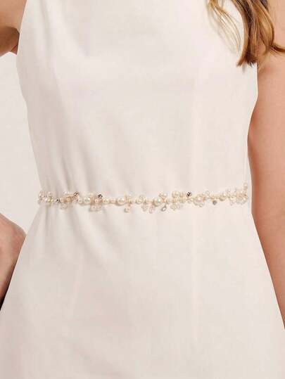 1 chiếc thắt lưng váy cưới thủ công đính ngọc trai giả và pha lê sang trọng, phụ kiện ngày Valentine.
