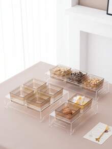 1 Set Transparent Acrylic Base Dish Set, Snack Candy Dried Fruit Cookie Storage Set, Wedding Party Holiday Decoration Display - Amber - View 3