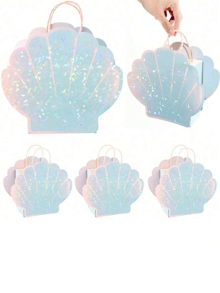 蓝色贝壳派对礼品袋，适合美人鱼主题生日装饰、海洋主题派对、夏季海滩野餐庆祝活动，礼品袋、糖果袋、派对用品 - 多色 - 查看 1