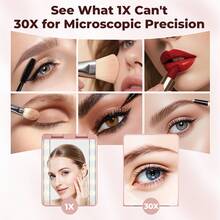Dreifarbiger einstellbarer Beleuchtungs-Make-up-Spiegel, wiederaufladbarer 30x Vergrößerungsspiegel, mit drei Beleuchtungsmodi und einstellbarer Helligkeit, tragbarer Reise-Make-up-Spiegel, ein Muss für die Reise, perfekt als Geschenk für die Tasche oder Handtasche - Weiss - Übersicht 3
