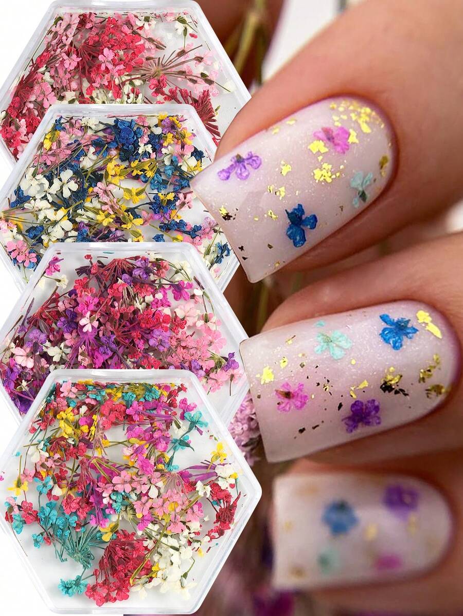 可爱时尚的碎花美甲装饰,韩式3D立体花朵美甲饰品,DIY美甲凝胶沙龙配件,适合女性和女孩,春夏美甲装饰 - 彩色 - 查看 1