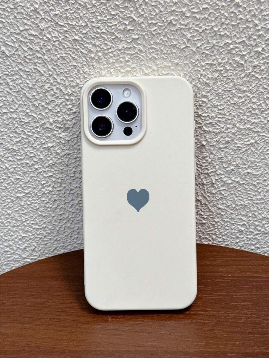 Custodia protettiva per telefono in silicone opaco a tinta unita a forma di cuore, compatibile con iPhone 17 Pro Max, 17 Pro, 17, 16, 15, 14, 13, 12 Pro Max, 11, custodia protettiva a copertura totale in colori caramella - bianco antico - Visualizzare 1