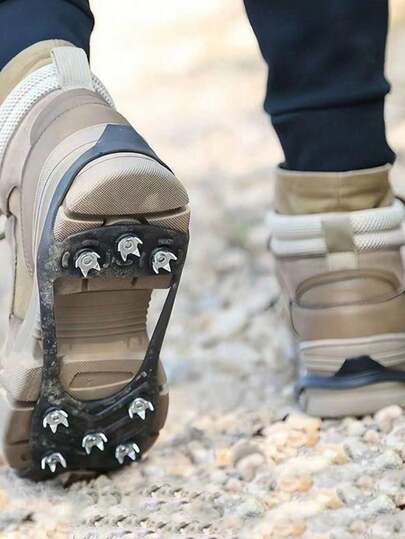 1 Pair Outdoor Anti-Slip Steel Claw Ice Cleats, With 8/10 Stainless Steel Spikes, Universal Ice Grippers Suitable For Winter Footwear, Fit For Hiking, Climbing And Ice Fishing