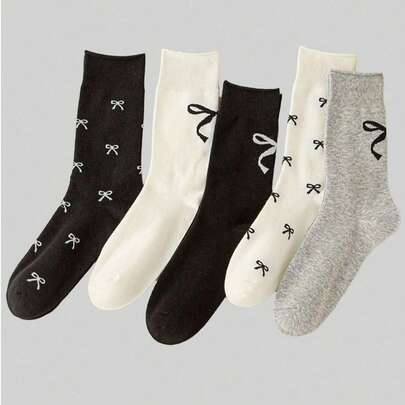 1/3/5 Đôi tất cổ cao bằng cotton chải kỹ có nơ, tất họa tiết pha lê, tất dễ thương cho bé gái