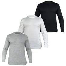 Set Of 3 Men's Knit Wool Ribbed Crew Neck Sweaters For Autumn/Winter, Regular Fit, Perfect For Daily Wear, Holidays, Evenings Out, And Home Wear. - Black/White/Gray - View 2