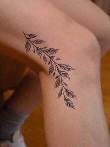1pc 7-14 Days Lasting Herbal Temporary Tattoo Sticker, Minimalist Abstract Leaf Branch Design For Hand/Arm, Waterproof Tattoo Sticker Suitable For Men - Black - View 4