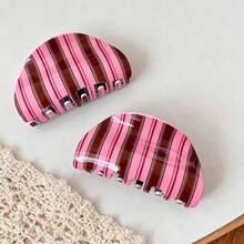 1件新款休闲蓝棕/粉棕条纹复古醋酸纤维时尚发夹，发爪系列 - 彩色 - 查看 4