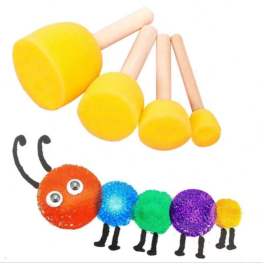 4pcs Sponge Painting Brushes, Round Sponge Stamps, DIY Painting & Graffiti Tools - 4 Round Sponge Brushes - View 1