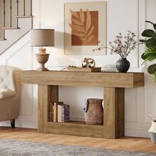 Tribesigns 63-Inch Long Console Table, 2-Tier Entryway Table Sofa Table With Storage, Farmhouse Wood Behind Couch Table For Living Room, Hallway, Brown - Brown - View 4