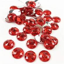 100 piezas/paquete Cristales de diamante de imitación rojos de acrílico de tamaños mixtos con parte trasera plana para coser, gemas de acrílico, diamantes para manualidades DIY, vestidos, ropa, zapatos, decoración de bolsos - Rojo - Ver 4