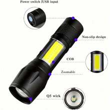 Super Bright Mini LED Flashlight Zoomable Strobe 5 Modes Rechargeable Outdoor Emergency Pocket Light For Outdoor Camping Hiking Emergency Use - Random Color(Blue Or Gray) - View 12