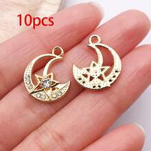 10/30 chiếc mặt dây chuyền đính đá lấp lánh hình ngôi sao, mặt trăng, mặt trời mạ vàng dùng để làm trang sức thủ công DIY, vòng cổ, vòng tay, bông tai. - Nhiều màu - Xem 13