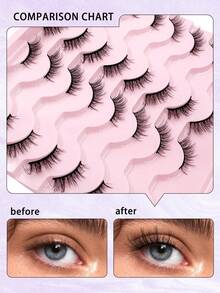 ENCHUW 16 Pairs Fluffy Half Lashes Natural Look Wispy Silky Fake Eyelashes Three-Dimensional Faux Mink Lashes False Eyelashes For Daily Wear - Black - View 4