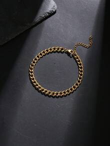 Nooxian 1pc 8mm Gold Stainless Steel Cuban Link Anklet, Beach Chain For Women - Yellow Gold - View 7