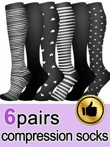 6 Pairs Unisex Compression Socks, Soft & Lightweight Over-The-Knee Stockings, Low Pressure Support Socks, Suitable For Nurses, Running, Sports, Travel, Autumn Wear - Nhiều màu - Xem 13