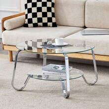Retro Minimalist Style Metal Frame Double Layer Tempered Glass Coffee Table, Adds A Touch Of Elegance To Your Living Room. - Silver - View 6