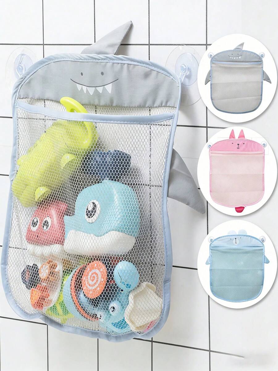 1 pieza Organizador de juguetes de baño con diseño de animal de dibujos animados, cesta de ducha de malla transpirable con ventosas, bolsa de almacenamiento para el baño - Multicolor - Ver 1