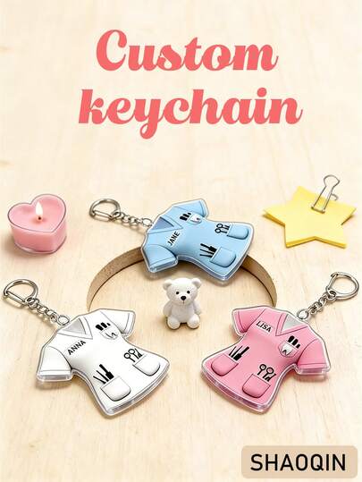 2D Flat, Customizable Dentist Professional Keychain - White, Blue, And Pink Designs, Customizable With Your Name, Compact Doctor's Coat Charm For Keys, Backpacks, Office Decoration - Ideal Gift For Dentists, Family Doctors, And Nurses - Durable Everyday Carry Accessory, Backpack Decoration, Sturdy Keychain, Decorative Keychain, Keyring