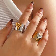 1pc Stainless Steel Heart Shaped Adjustable Open Ring, Minimalist Versatile Design For Commuting, Spring/Summer Jewelry Gift - Style a - View 1