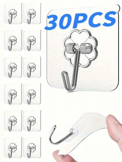 透明免打孔粘性墙钩，强力隐形挂钩，适用于墙壁、门，轻便挂钩