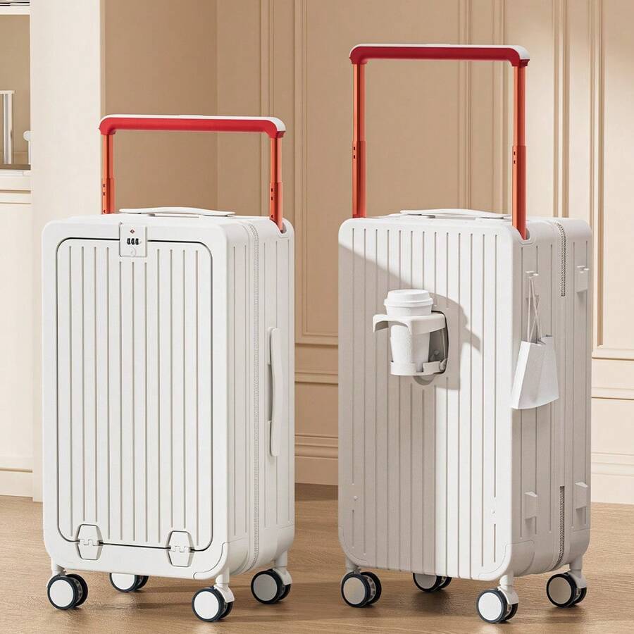 20/24-Inch Premium Hard-Shell Carry-On + Checked Luggage Set (With USB Combination Lock) - Pop-Up Aluminum Telescopic Handle, Multi-Directional Wheels, Laptop Compartment Pocket, High-End Stylish Durable Hard-Shell Suitcase, Ideal For Travel And Business - trắng - Xem 1