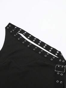 Sleek Black Halter Camisole With Studs, Women's Bodycon Party Tank, Regular Length Woven Fabric For A Bold Style Statement - 黑色 - 查看 7