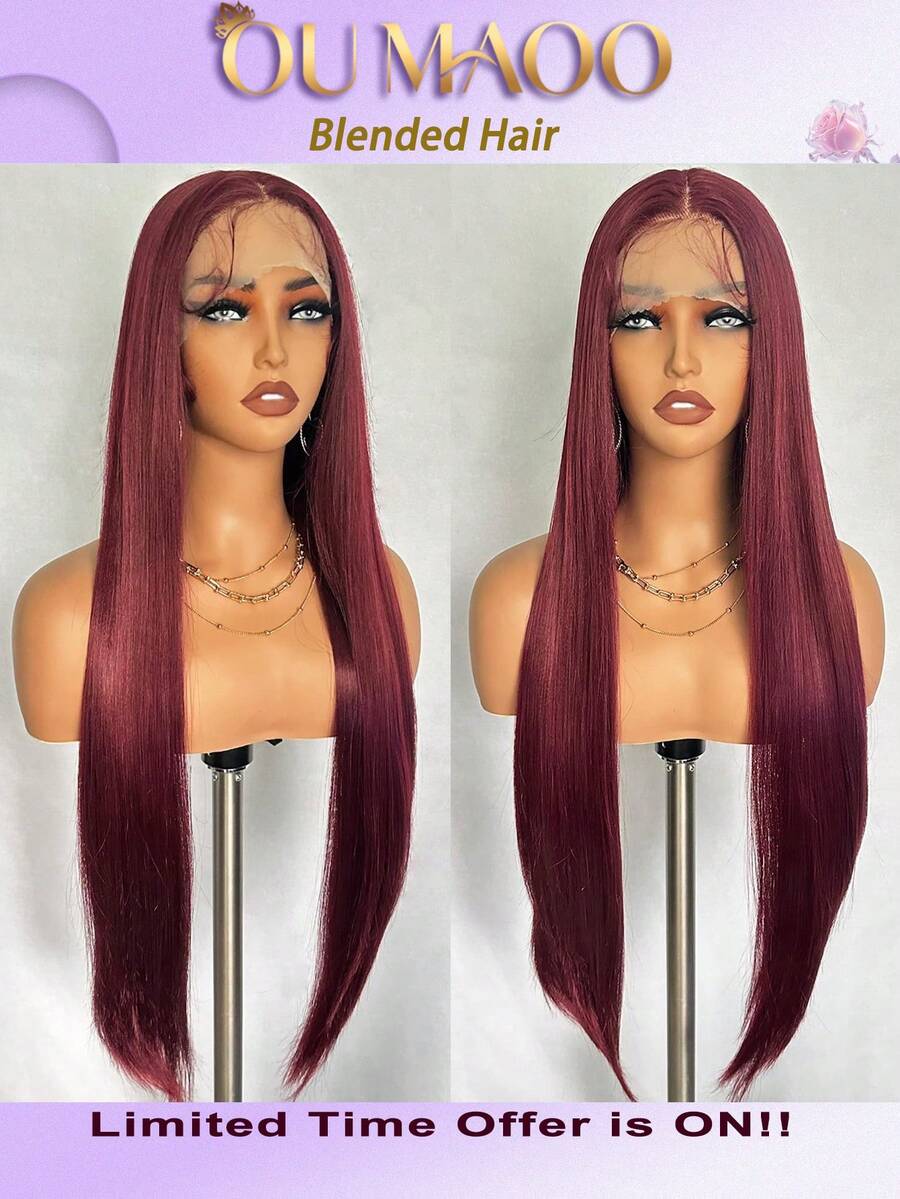 即戴即走，无需胶水，真人混纺直发，高清透明蕾丝前假发，13x4，无需胶水，巴西原生发际线，200%密度，预先拔毛，带婴儿发。