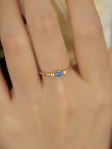 GAGAFEEL 1pc 925 Sterling Silver Elegant Geometric Mini Blue Zirconia Jewelry, Suitable For Daily Wear, Friendship Party Gift - Gold - View 7