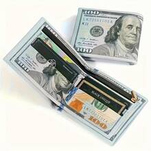 1pc Vintage Dollar Pattern Ultra-Thin Wallet, Credit Card Holder, Zippered Coin Purse, PU Leather Convenient Business Folding Card Holder - 1 - 查看 2
