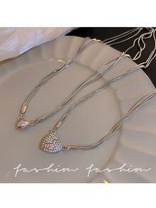 1件 - 新款奢华高档心形钛钢项链，多层配饰项链，甜美、酷炫、大胆的女孩项圈链 - 彩色 - 查看 2