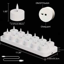 12 Pack Rechargeable Flameless LED Candles  Includes Remote Control And Charging Base, Featuring Realistic Flickering Flame Effect And Plug And Play Timer  Ideal For Weddings, Birthdays, Valentine S Day, Parties, And More - 12 cái - Xem 6