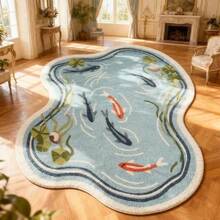 1PC Irregular Koi Pond Print Cashmere Rug, Soft Cozy Surface Non-Slip Floor Mat, Suitable For Living Room, Bedroom, Garden, Patio, Bathroom, Home Decor, Outdoor Rug, Door Mat, Washable Easy Clean Area Rug, Contemporary Floor Covering, Bathroom Accessories, Room Decor Set - A - View 4