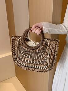 Túi rơm rỗng kiểu mới mùa hè, túi đi biển cho nữ, túi xách thời trang, túi hình bán nguyệt. - Nhiều màu - Xem 6