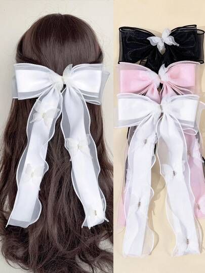 1pc Women's Solid Color Mesh Butterfly Versatile Elegant Minimalist Bow Hair Clip, High-Quality Butterfly Hair Accessory Suitable For Daily Commute, Festivals, Parties, Birthdays, Shopping, Travel, Photography, Any Occasion, Great Gift For Best Friends