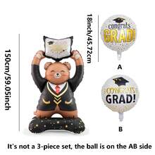 2pcs 150cm Base Large Graduation Bear Holding Book Balloon Set, Suitable For Graduation Party Decoration, Cartoon Balloons (Spherical Balloons Are Double-Sided) - View 2