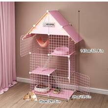室内猫笼别墅，宽敞自由空间，宠物猫用品，小型猫笼可放置猫砂盆 - 彩色 - 查看 5