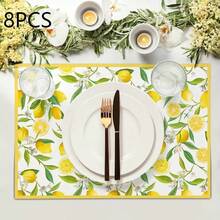 4 piezas Manteles individuales cuadrados, manteles individuales decorativos, producto talla grande vendido, base blanca con diseño de patrón de limón, resistente a las arrugas, tamaño 30*45cm, adecuado para cumpleaños, inauguración de la casa, fiestas de celebración, festivales, reuniones familiares, lavable a máquina, gran artículo de regalo. - Multicolor - Ver 15