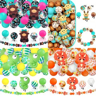 25颗硅胶珠，动物系列，包括绿松石蝴蝶、高地牛、鹿、变色龙、三角龙、花卉图案、心形时尚设计，适用于珠宝制作、DIY手链、挂绳、串珠笔、节日装饰和其他手工艺品——理想的生日、春季、夏季、父亲节、母亲节礼物制作材料——串珠套装，串珠材料