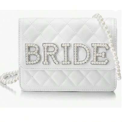 Wifey Gift Mrs Bride White Leather Bag With Pearl Chain Clutch Evening Bag For Wedding Anniversary,For Women Bridesmaid Engagement Gift Pouch For Purse Bridal Shower Gifts For Engagement Wedding