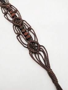 1 pieza Cinturón de tejido de poliéster con patrón de rombos hueco, adecuado para todas las estaciones, especialmente para el verano - Multicolor - Ver 4