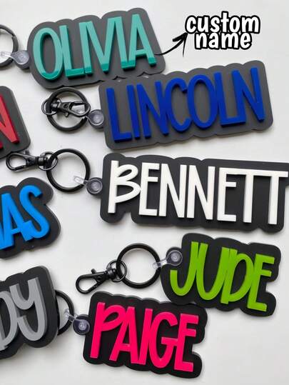 1PC Custom Name Acrylic Keychain Nameplate, Personalized Double Layer Bag Accessory, Black Base Acrylic Name Tag, Luggage Tag, Lunch Box Label, Water Cup Nameplate, School Team Member Tag, Decoration, Black And White Personalized Letter Pendant, Festive Fashion DIY Gift, A Unique Gift, Perfect For Giving To Him, Her, Exclusive Gifts For Family, Friends, Mother, Father, Bestie, Sister's Surprise Gift