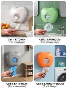 Space-Saving Apple-Shaped Bag Dispenser, Wall-Mounted Plastic Organizer Box For Cling Film And Plastic Bags, Multi-Functional Storage Box With Large Capacity For Garbage Bags, Suitable For Home, Office, Kitchen, Bathroom, Cling Film Rack, Bathroom Accessories, Kitchen Decor, Home Decor - Multicolor - View 8