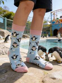 1/2/3 đôi tất dài đến bắp chân, kiểu dáng thường ngày, đa năng, họa tiết chim cánh cụt, phù hợp cho mọi mùa. - Nhiều màu - Xem 4